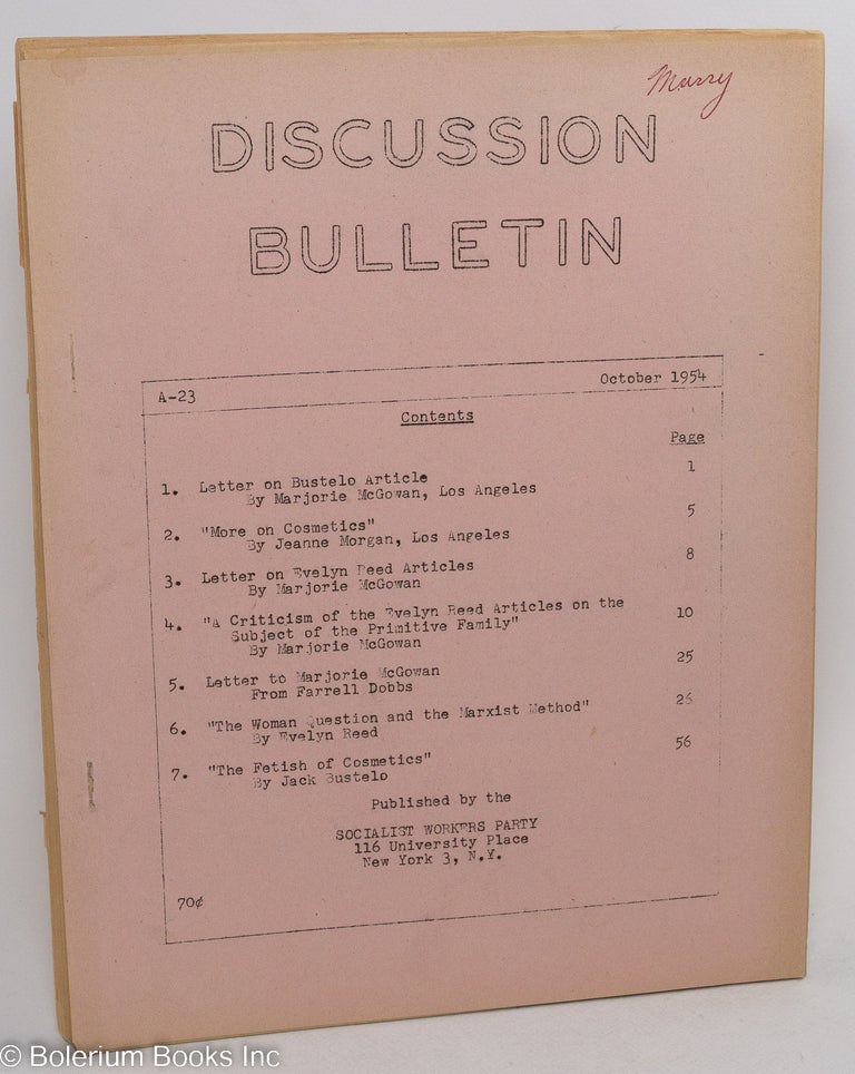 Cat.No: 102190 Discussion bulletin, A-23, October, 1954. Socialist Workers Party.