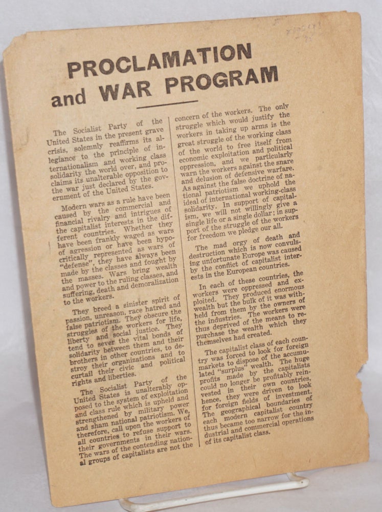 Cat.No: 103143 Proclamation and war program. Socialist Party.