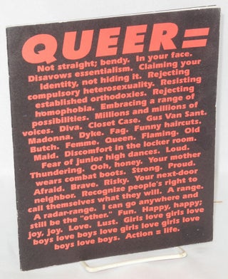 Cat.No: 103636 Queer = a collection of literary and artistic work created & published by...