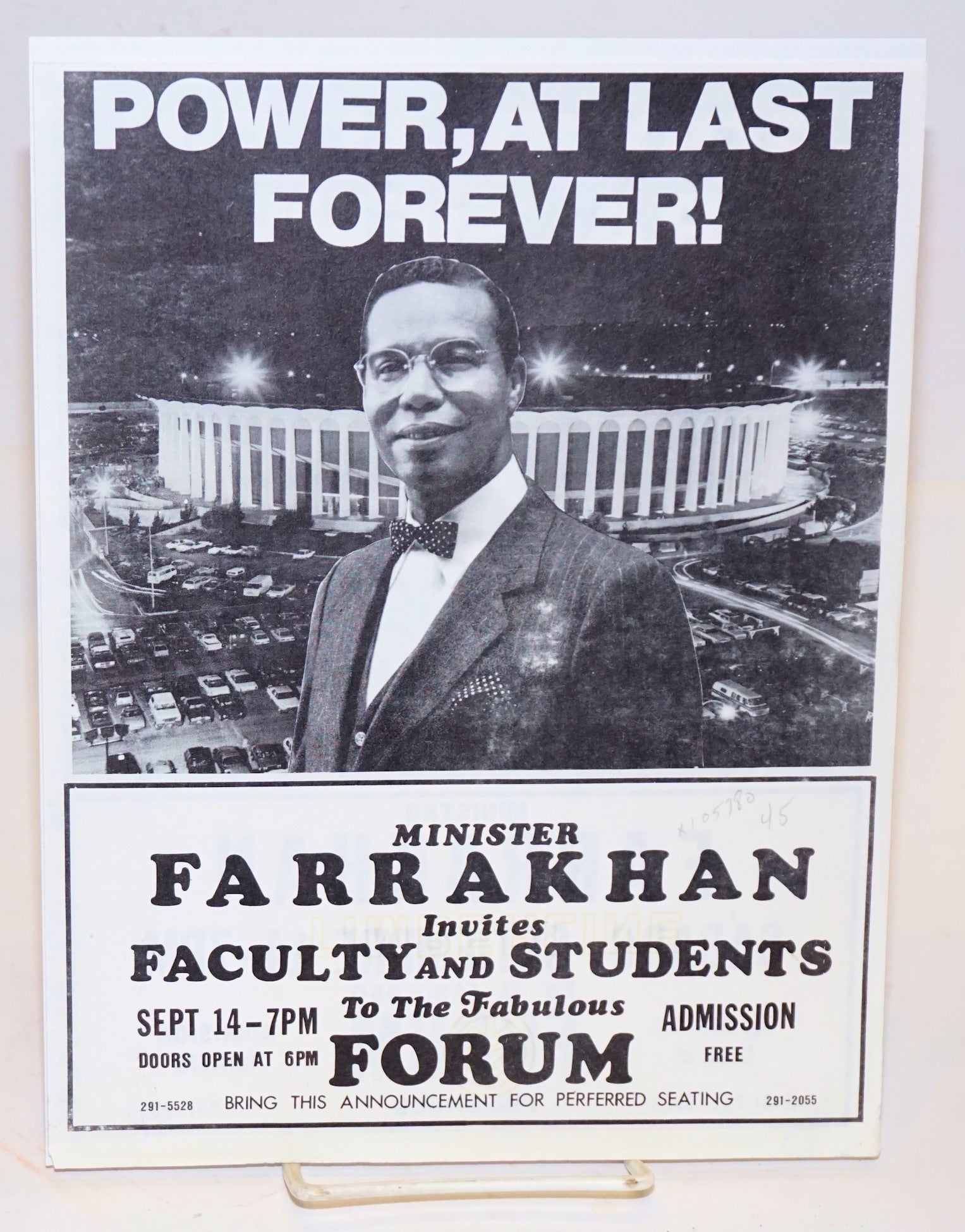Power, at last forever!/Poder al fin para siempre; Minister Farrakhan invites faculty and students to the fabulous Forum, Sept 14- 7 pm, admission free