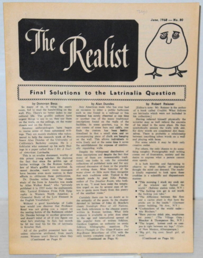 Cat.No: 106026 The realist: no. 80, June 1968; Final solutions to the latrinalia question. Paul Krassner.
