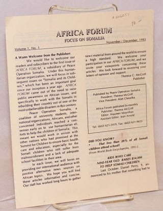 Cat.No: 106051 Africa forum: focus on Somalia. Volume 1, no. 1 November / December, 1993