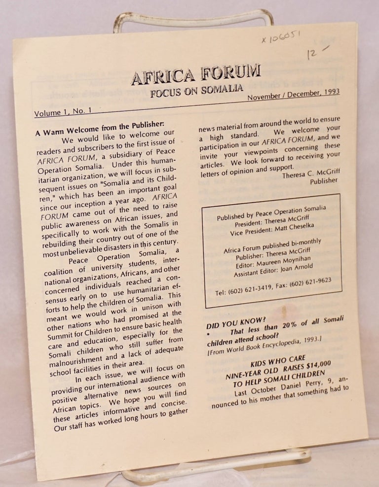 Cat.No: 106051 Africa forum: focus on Somalia. Volume 1, no. 1 November