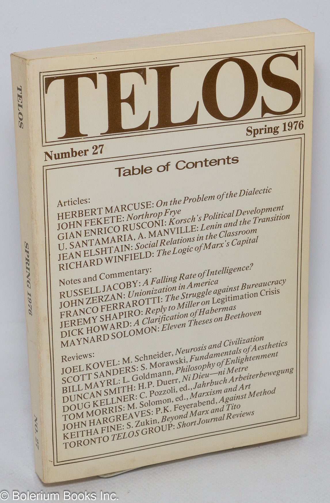 Telos Journal Telos: No. 27, Spring, 1976 | Paul Piccone, ed