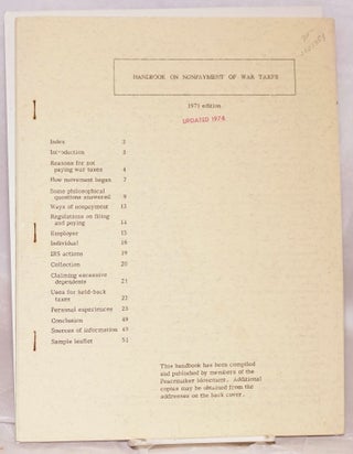 Cat.No: 107351 Handbook on nonpayment of war taxes. 1971 edition [Fourth edition]....