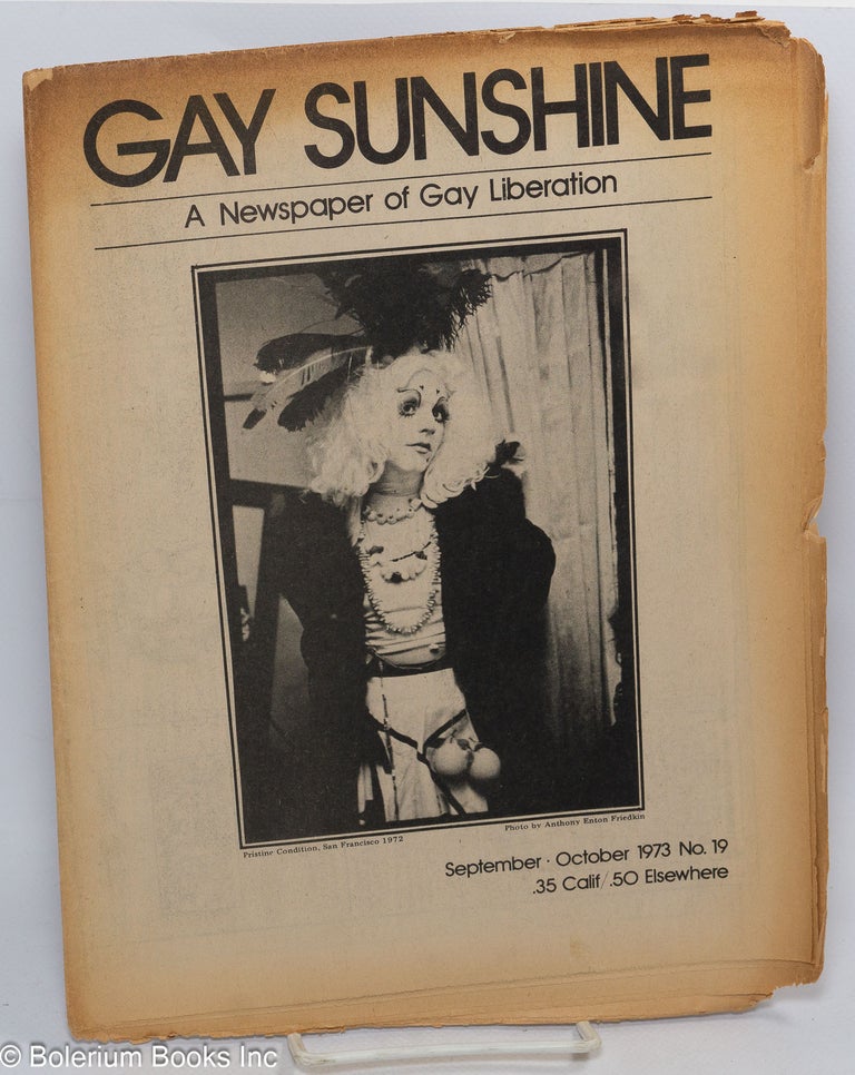 Cat.No: 109214 Gay Sunshine; a newspaper of gay liberation, #19 September-October 1973; Christopher isherwood interview. Winston Leyland, Christopher Isherwood Pristine Condition, Anthony Enton.