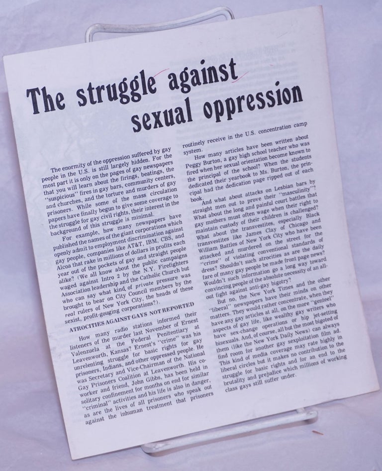 Cat.No: 110569 The struggle against sexual oppression. Youth Against War, Fascism. Gay Caucus.