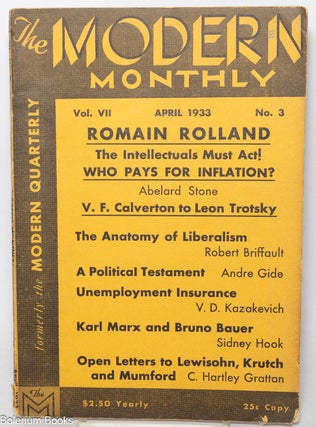 Cat.No: 113047 The modern monthly, vol. VII, no.3, April 1933. V. F. Calverton, ed