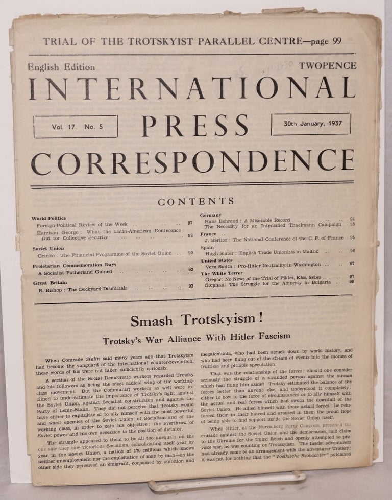 Cat.No: 114630 International press correspondence; English edition, vol. 17, no. 5. 30th January, 1937