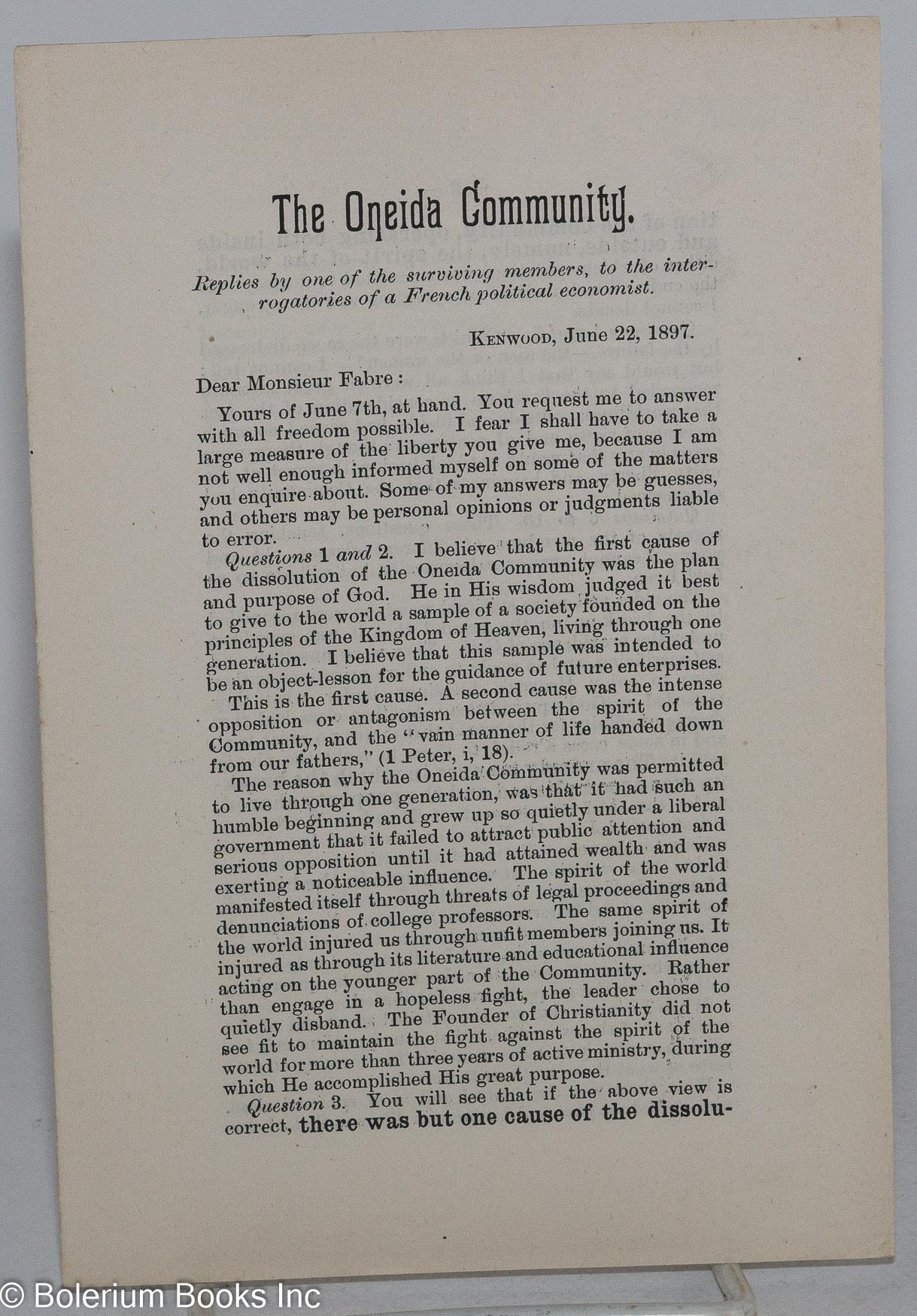 The Oneida Community. Replies by one of the surviving members, to the ...