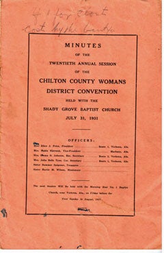 Minutes of the twentieth annual session of the Chilton County District Baptist Women's Association; held with the Shady Grove Baptist Church, July 31, 1931