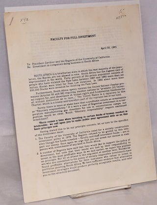 Cat.No: 119546 Faculty for full divestment [letter of April 22, 1985