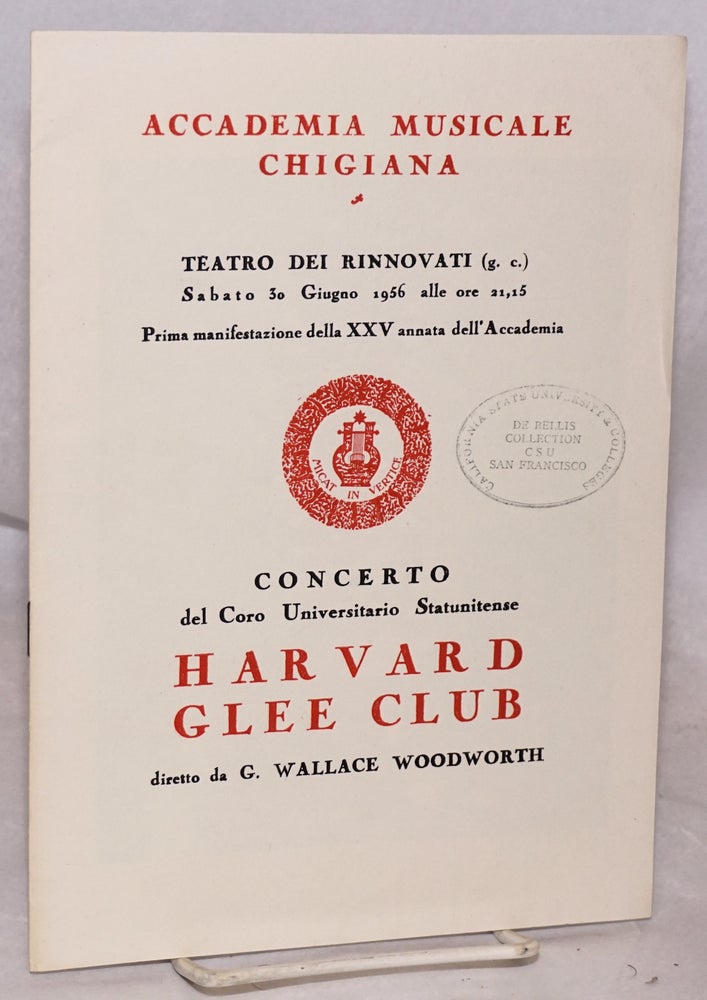 Cat.No: 122078 Concerto del Coro Universitario Statunitense Harvard Glee Club. G. Wallace Woodworth, director.