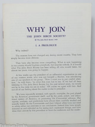 Cat.No: 122895 Why join the John Birch Society? Robert Welch
