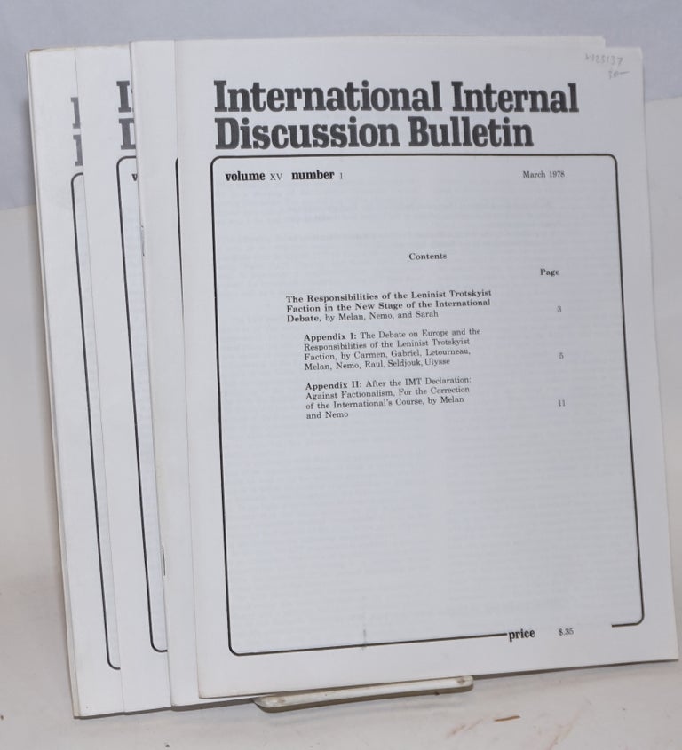 Cat.No: 125137 International internal discussion bulletin, vol. 15, no. 1, March, 1978 to no. 7, December, 1978. Fourth International.