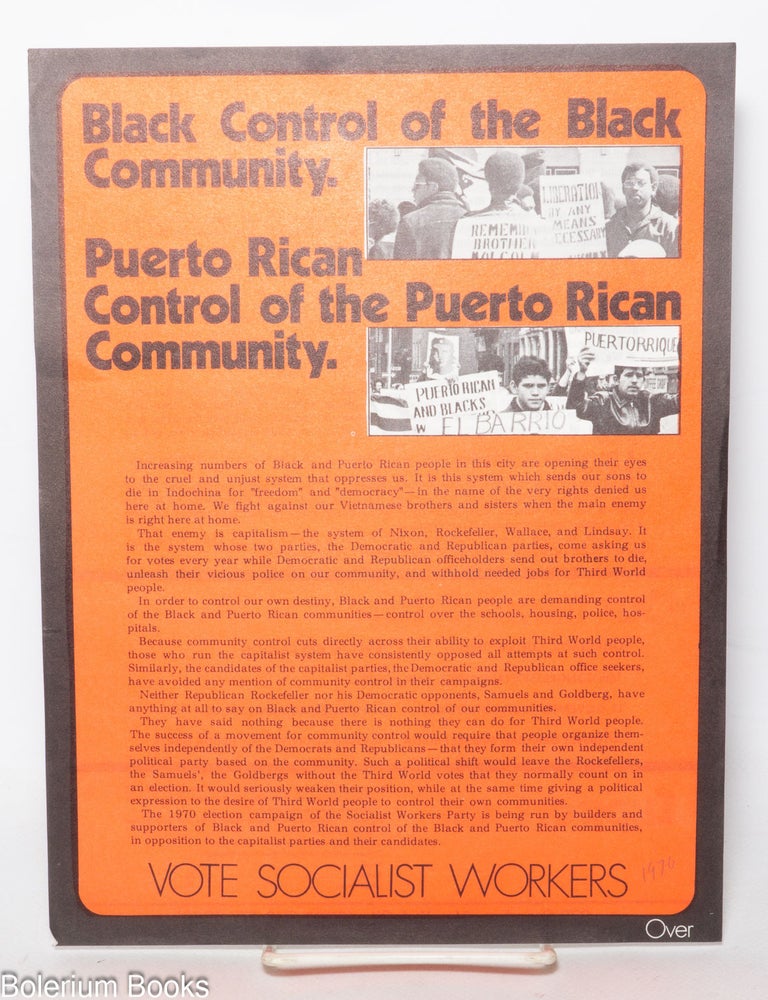 Cat.No: 125836 Black control of the Black community. Puerto Rican control of
