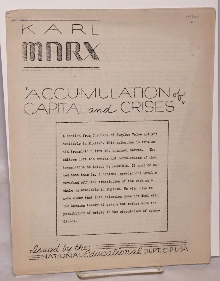 Cat.No: 125922 Accumulation of capital and crises. Karl Marx.
