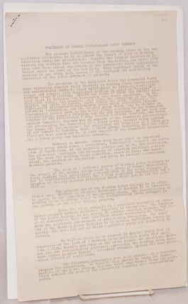 Cat.No: 127453 Statement of former Proletarian Party members. W. H Camfield