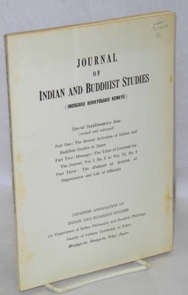 Cat.No: 129004 Journal of Indian and Buddhist studies.; Special supplementary issue...