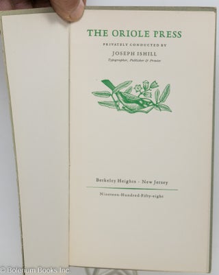 The Oriole Press, privately conducted by Joseph Ishill