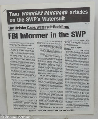 Cat.No: 129317 Two Workers Vanguard articles on the SWP's Watersuit. The Heisler...