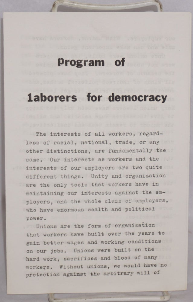 Cat.No: 129415 Program of Laborers for Democracy. Laborers for Democracy.