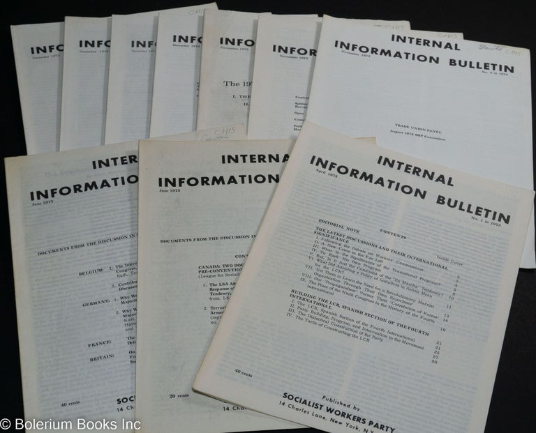 Cat.No: 130291 Internal Information Bulletin, no. 1, April 1973 to no. 10, December, 1973. Socialist Workers Party.