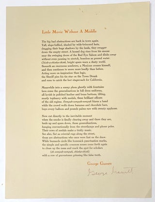 Cat.No: 131687 Little movie without a middle [signed broadside]. George Garrett