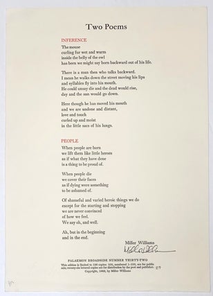 Cat.No: 131694 Two poems [signed broadside]. Miller Williams