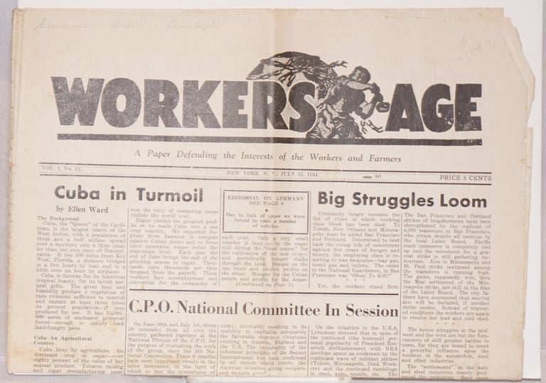 Cat.No: 134172 Workers Age: Vol. 3, No. 13. August 1, 1934. Communist Party of the USA, Opposition.