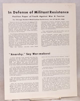 Cat.No: 135912 In defense of militant resistance: Position paper of Youth Against War...