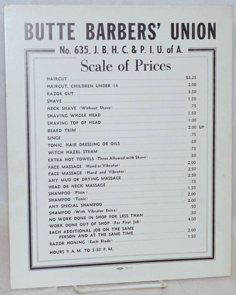 Cat.No: 137390 Butte Barbers' Union No. 635, J.B.H.C. & P.I.U. of A