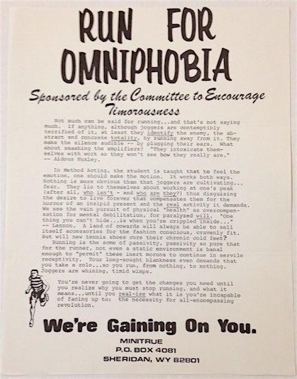 Cat.No: 138574 Run for Omniphobia. Sponsored by the committee to encourage timorousness (handbill). Gerry Reith.