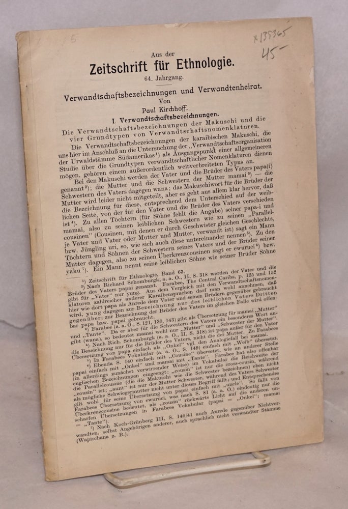 Cat.No: 139365 Verwandtschaftsbezeichnungen und verwandtenheirat; Extract from Zeitschrift für ethnologie, v. 46. Paul Kirchhoff.