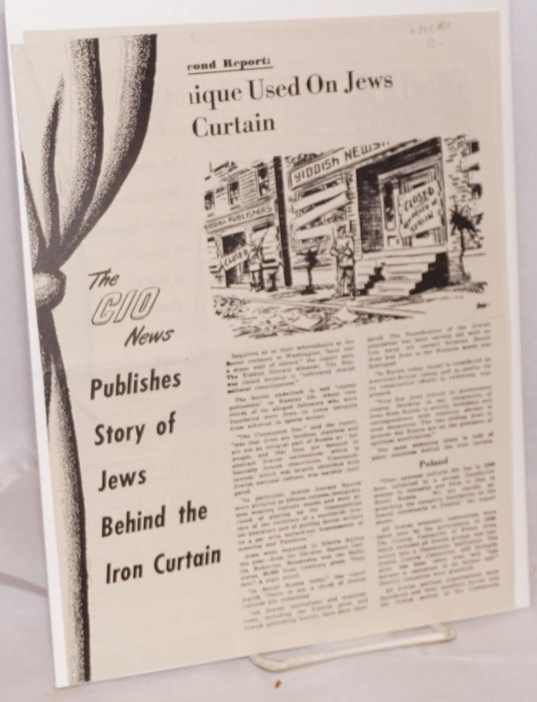 Cat.No: 142480 The CIO News publishes story of Jews behind the Iron Curtain. Jewish Labor Committee.