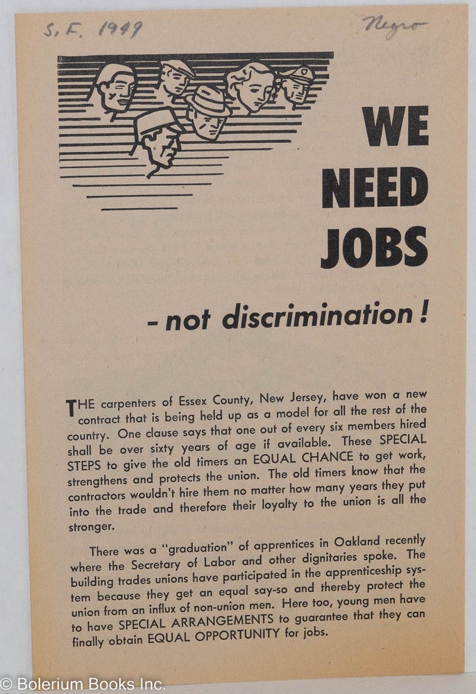 Cat.No: 143867 We need jobs... not discrimination! Communist Party Members in the Building Trades.