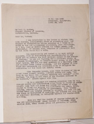 Cat.No: 144579 [Carbon copy of three-page typed letter to Paul T. Harber, of the...