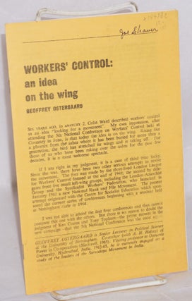 Cat.No: 144982 Workers' control: an idea on the wing [with] Definitions: workers' control...