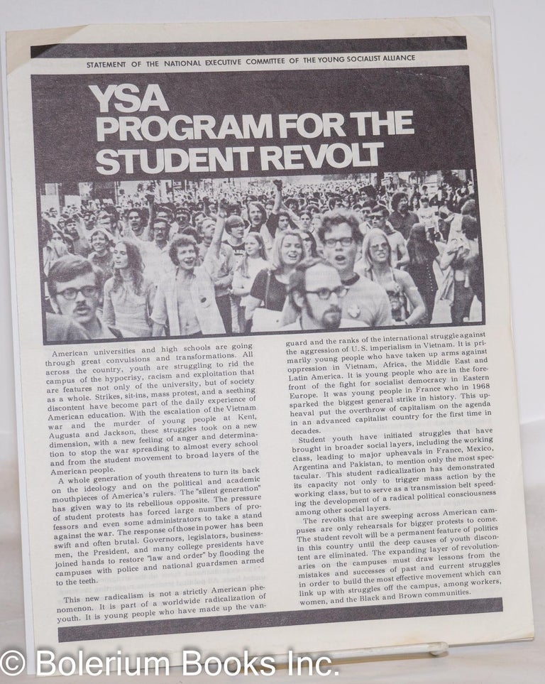 Cat.No: 145802 YSA program for the student revolt. National Executive Committee Young Socialist Alliance.
