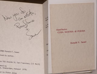 Cat.No: 146111 Manifesto: Cosa Nostra di Poesia [signed]. Ronald F. Sauer