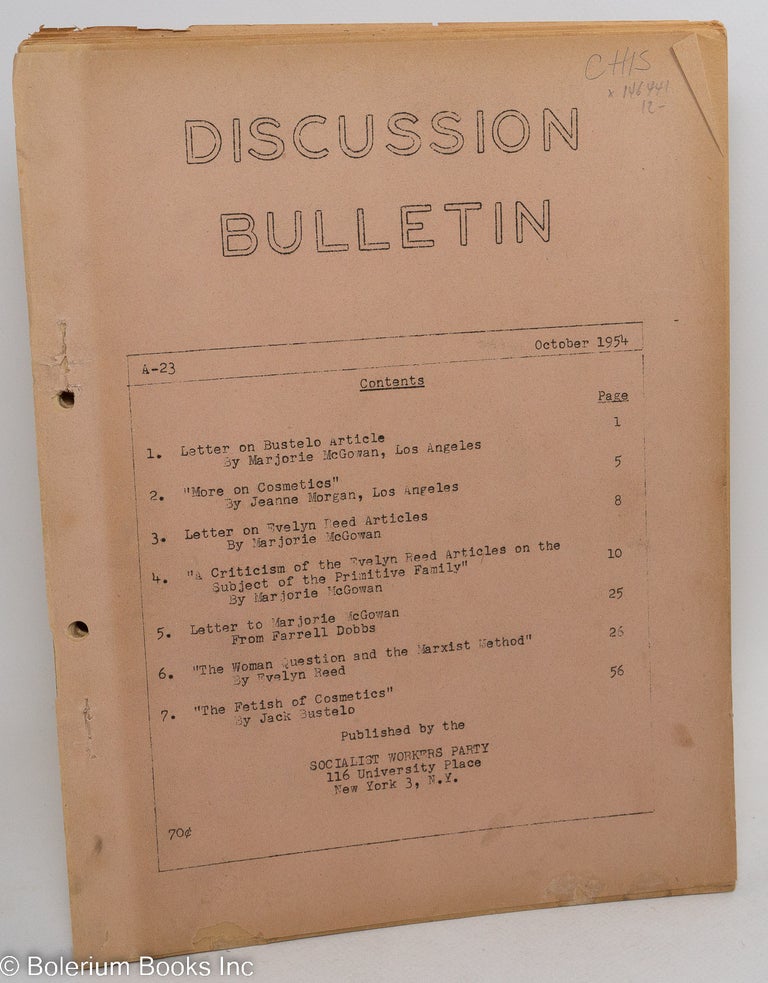 Cat.No: 146441 Discussion bulletin, A-23, October, 1954. Socialist Workers Party.