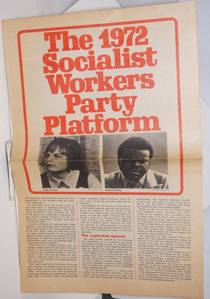 Cat.No: 146968 The 1972 Socialist Workers Party Platform. Socialist Workers Party.