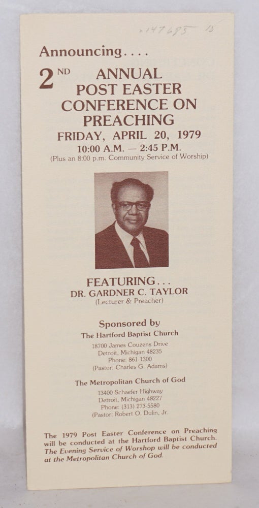Cat.No: 147685 Announcing .... 2nd annual post Easter conference on preaching; Friday