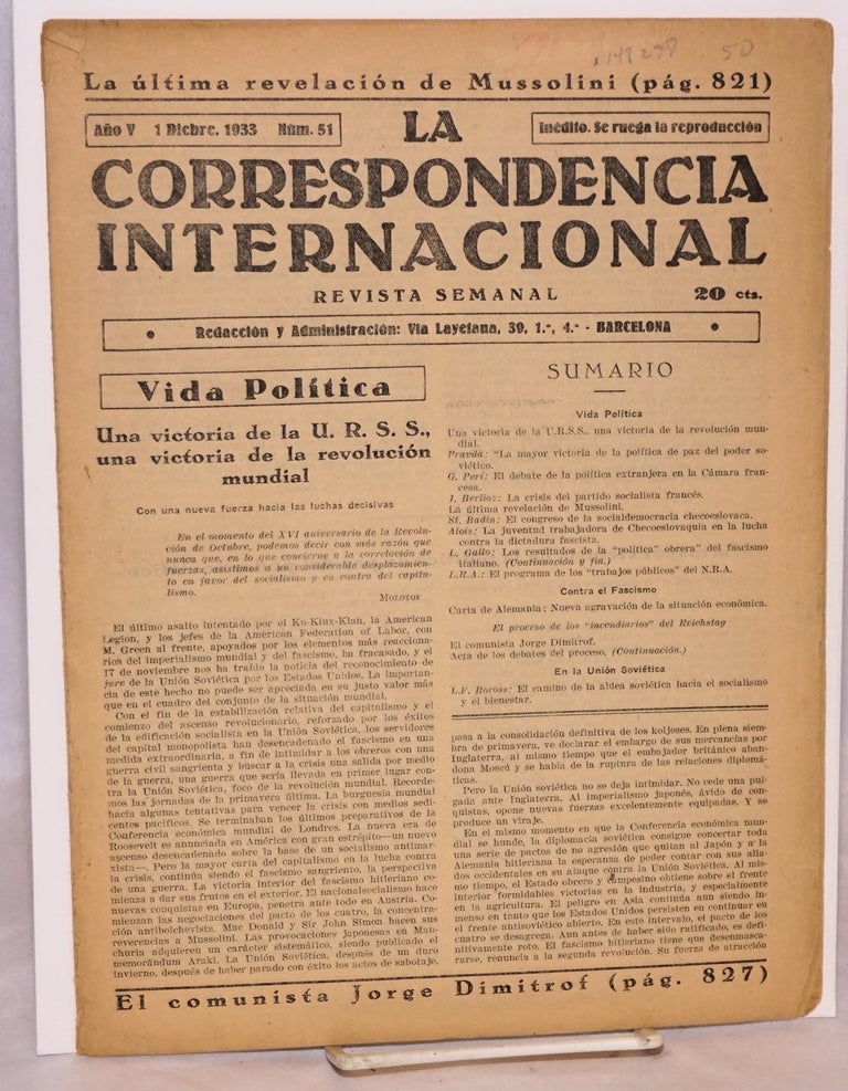 Cat.No: 148238 La Correspondencia internacional; revista semanal, año V, num. 51 1 Dicbre. 1933