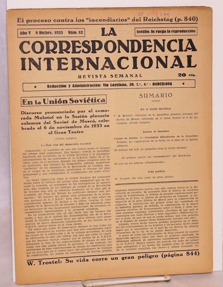 Cat.No: 148239 La Correspondencia internacional; revista semanal, año V, num. 52, 8 Dicbre. 1933