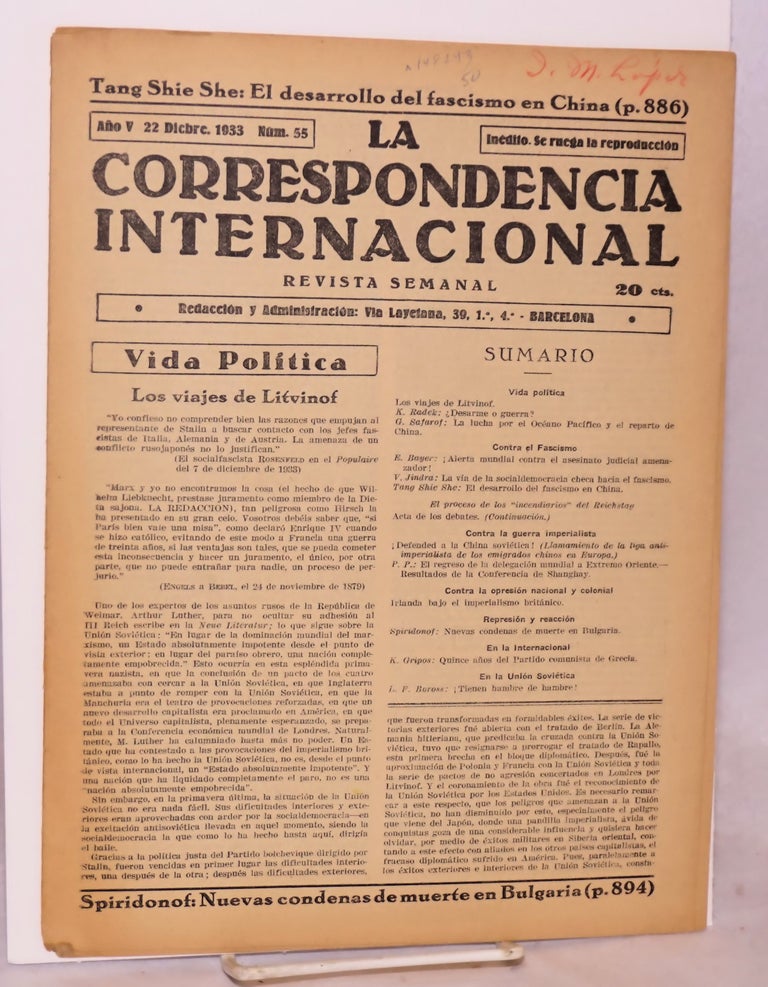 Cat.No: 148243 La correspondencia internacional; revista semanal, año V, num. 55, 22 Dicbre. 1933