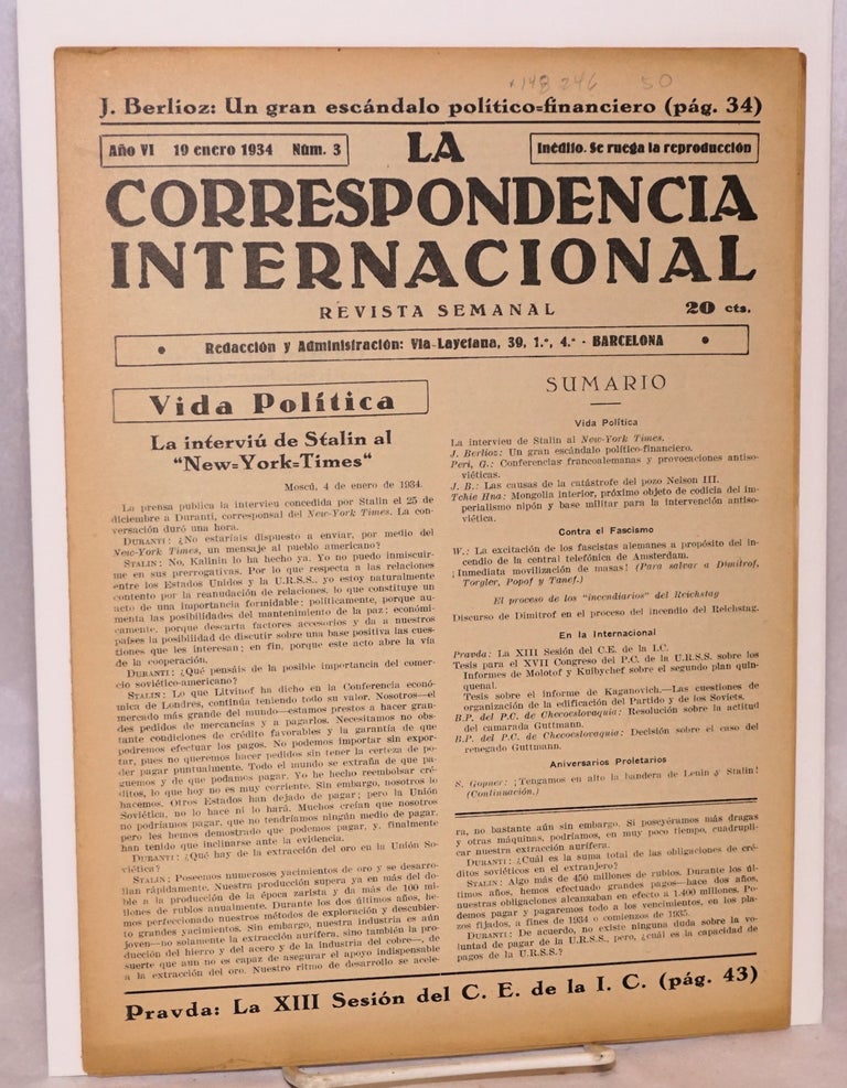 Cat.No: 148246 La correspondencia internacional; revista semanal, año VI, num. 3, 19 enero 1934