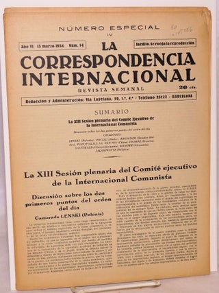 Cat.No: 148256 La Correspondencia internacional; revista semanal, año VI, num. 14, 13...