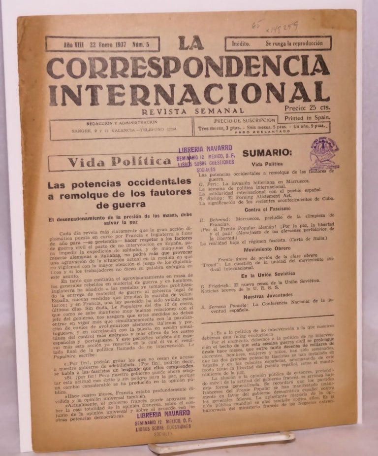 Cat.No: 148259 La Correspondencia internacional; revista semanal, año VIII, núm.5, 22 Enero 1937