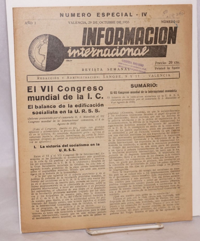 Cat.No: 148299 Informacion internacional; revista semanal, año I, numero 12, 29 de Octubre 1935